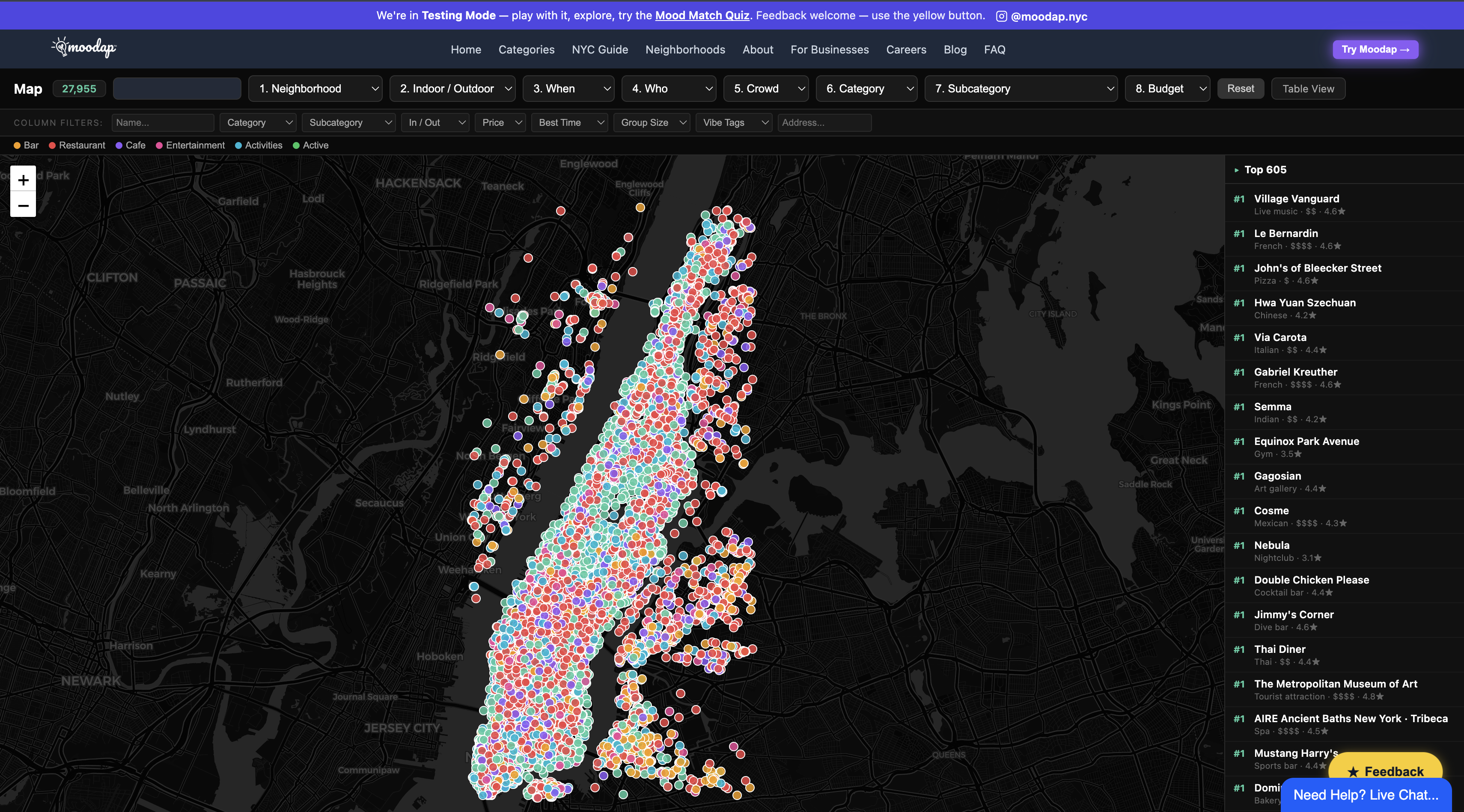 Moodap venue map \u2014 28,054 venues across Manhattan