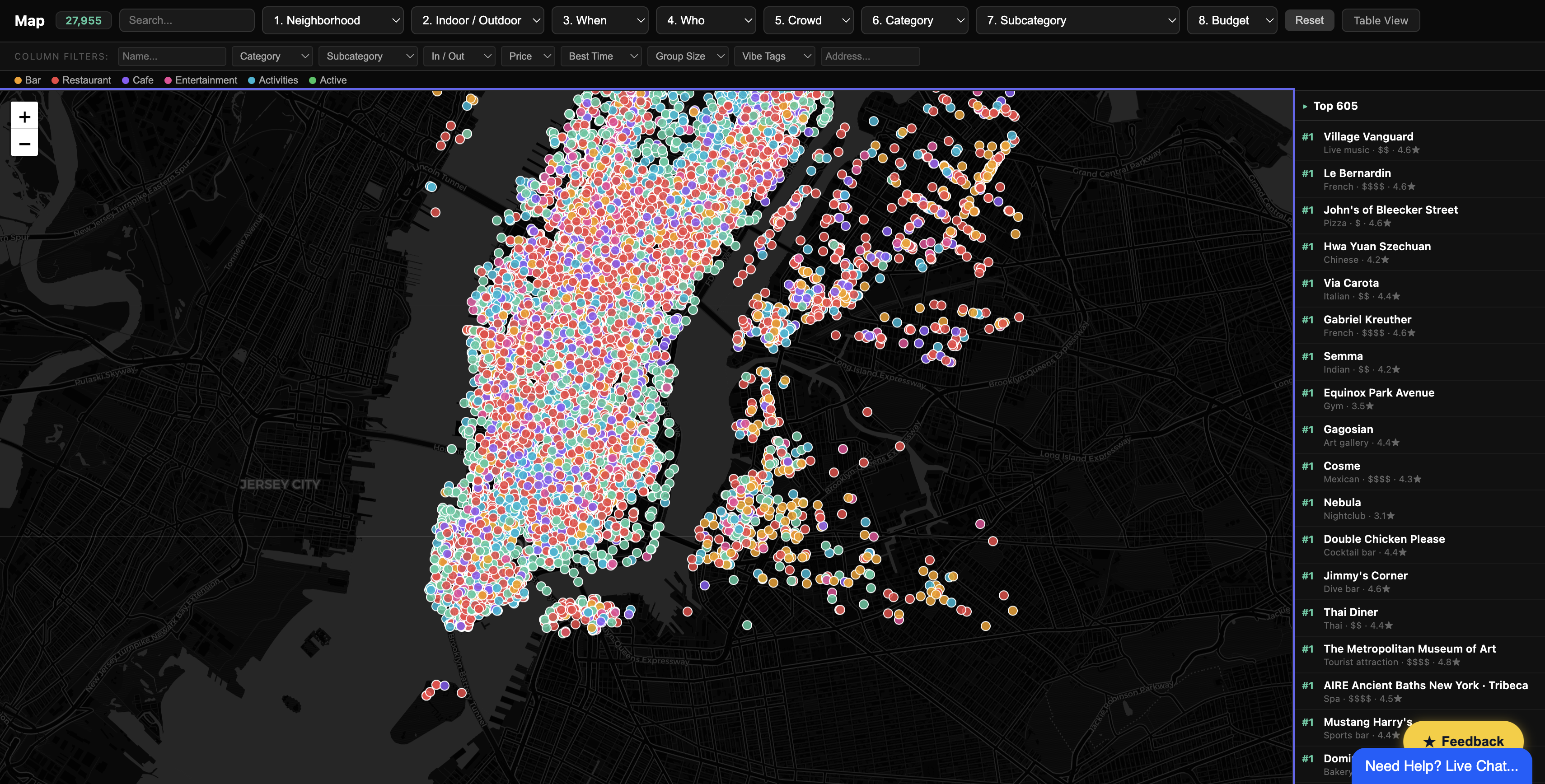 Moodap venue density — zoomed into Midtown Manhattan